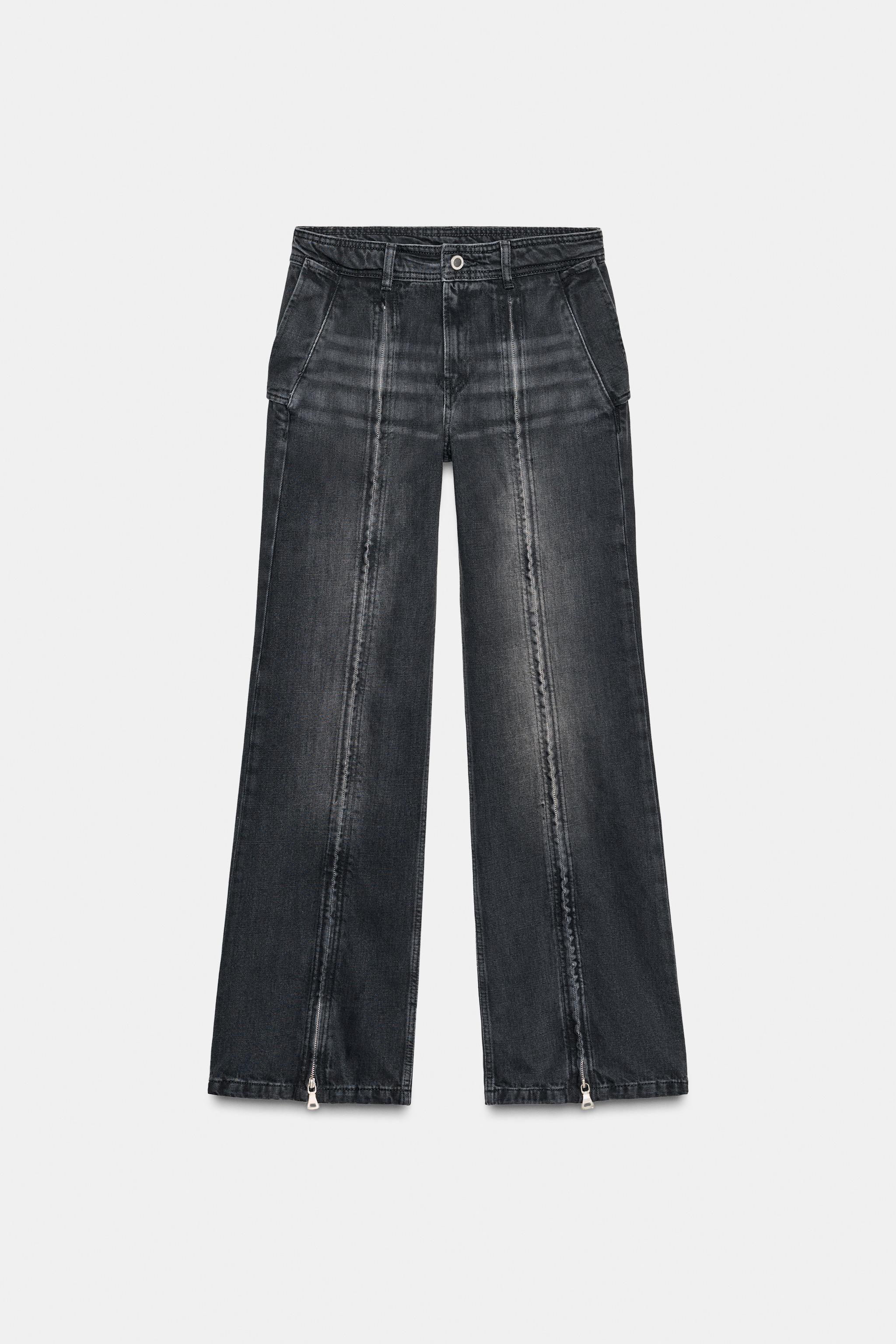 ZW COLLECTION MID-RISE WIDE LEG JEANS WITH ZIPPERS